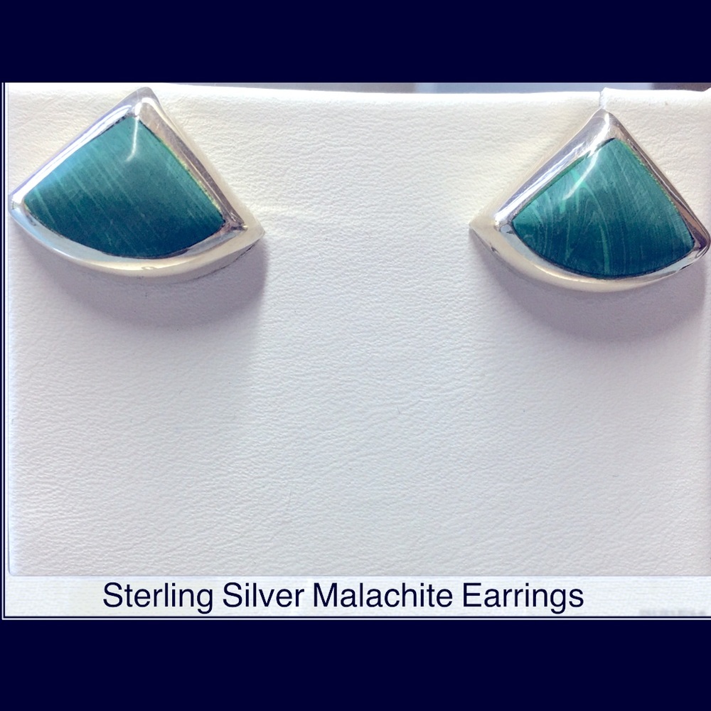 Vintage Earrings Malachite And Sterling